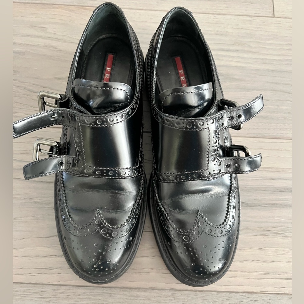 PRADA Classic Black Double Monk Strap Brogues - Women's - Picture 3 of 15